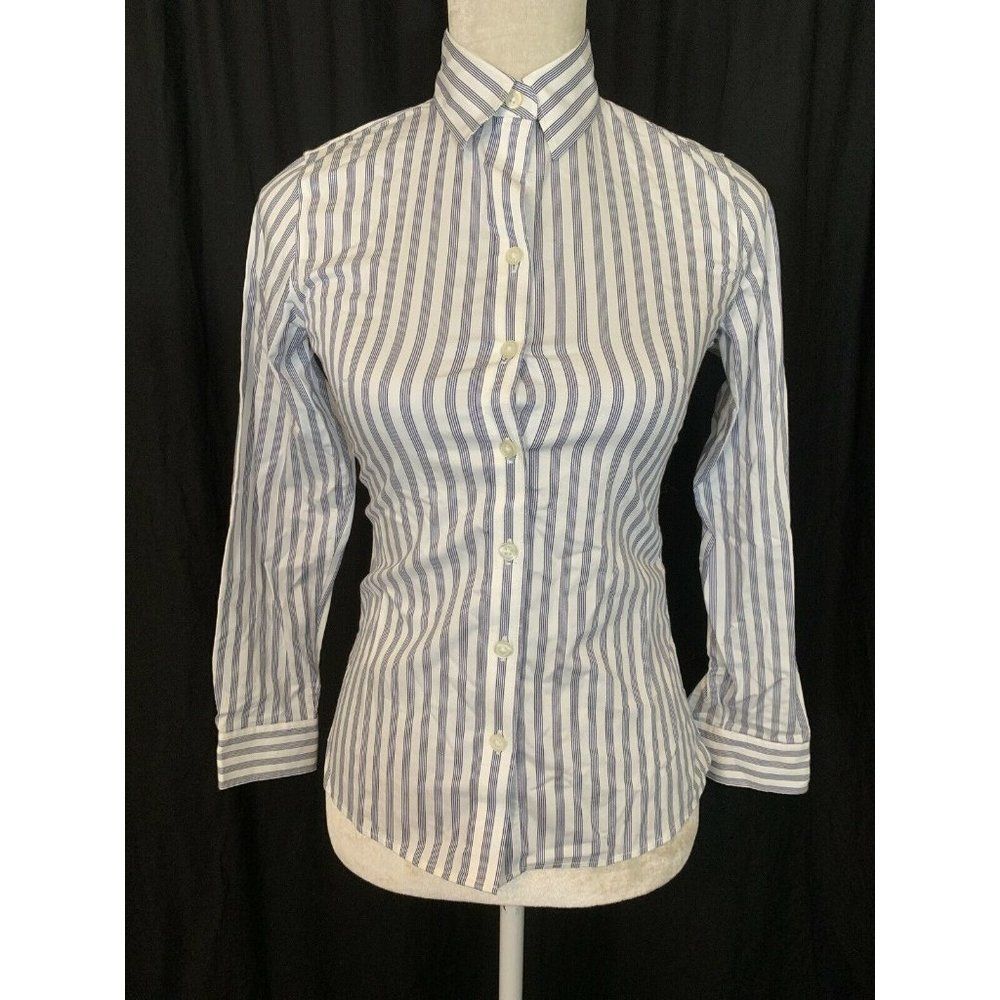 Banana Republic Blue and White Striped Button-Down Shirt